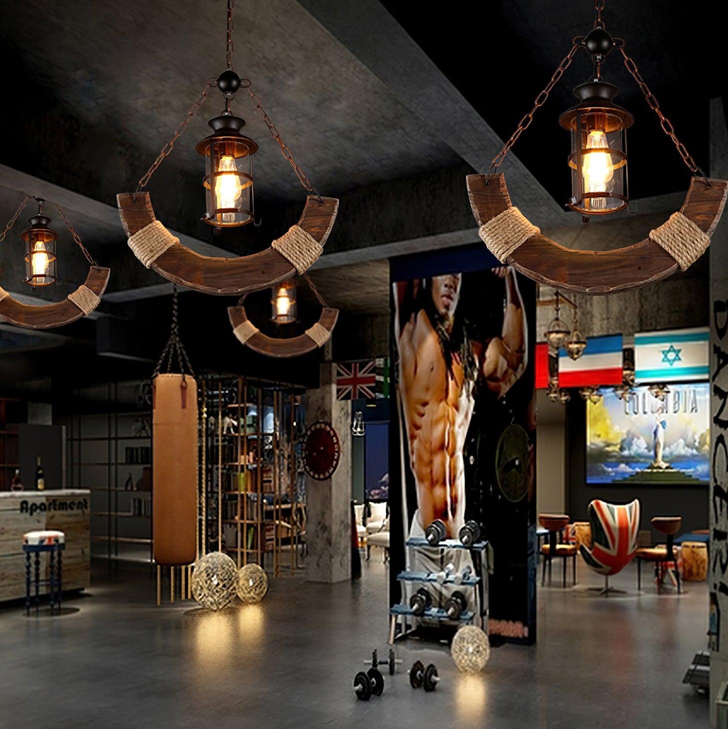 Nautical Industrial Style Wooden Chandelier