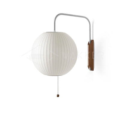 Nelson Bubble Wall Lamp ∅ 11.8″ x H 11″ / White & Walnut wood 1001 Wall lamp
