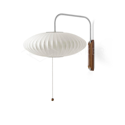 Nelson Bubble Wall Lamp ∅ 15.7″ x H 8.6″ / White & Walnut wood 1001 Wall lamp