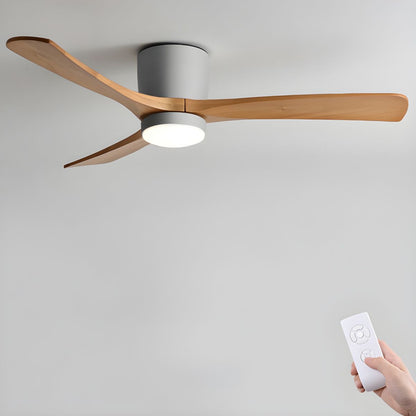 Nordic Wooden 42’’/48’’/52’’ Ceiling Fan Light ∅ 36″ x H 11″ / Grey & Nature Wood / Three-Color Changing Light 1001