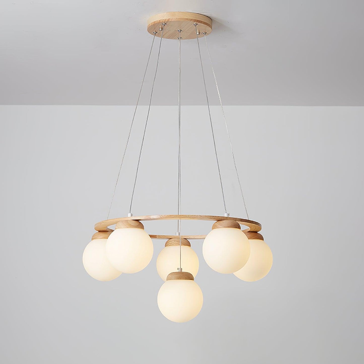 Miira Wood Chandelier 6 heads ∅ 23.6″ x H 59″ / Dia 60cm x H 150cm / Wood Color & White Chandelier