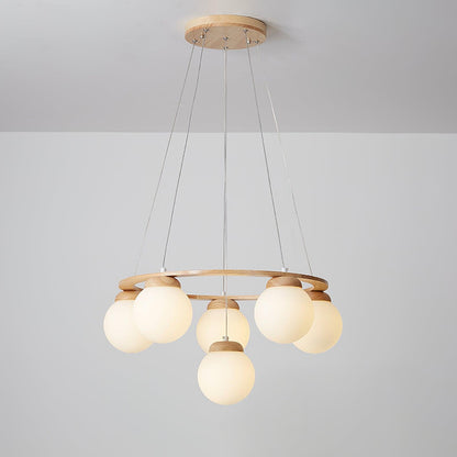 Miira Wood Chandelier 6 heads ∅ 23.6″ x H 59″ / Dia 60cm x H 150cm / Wood Color & White Chandelier