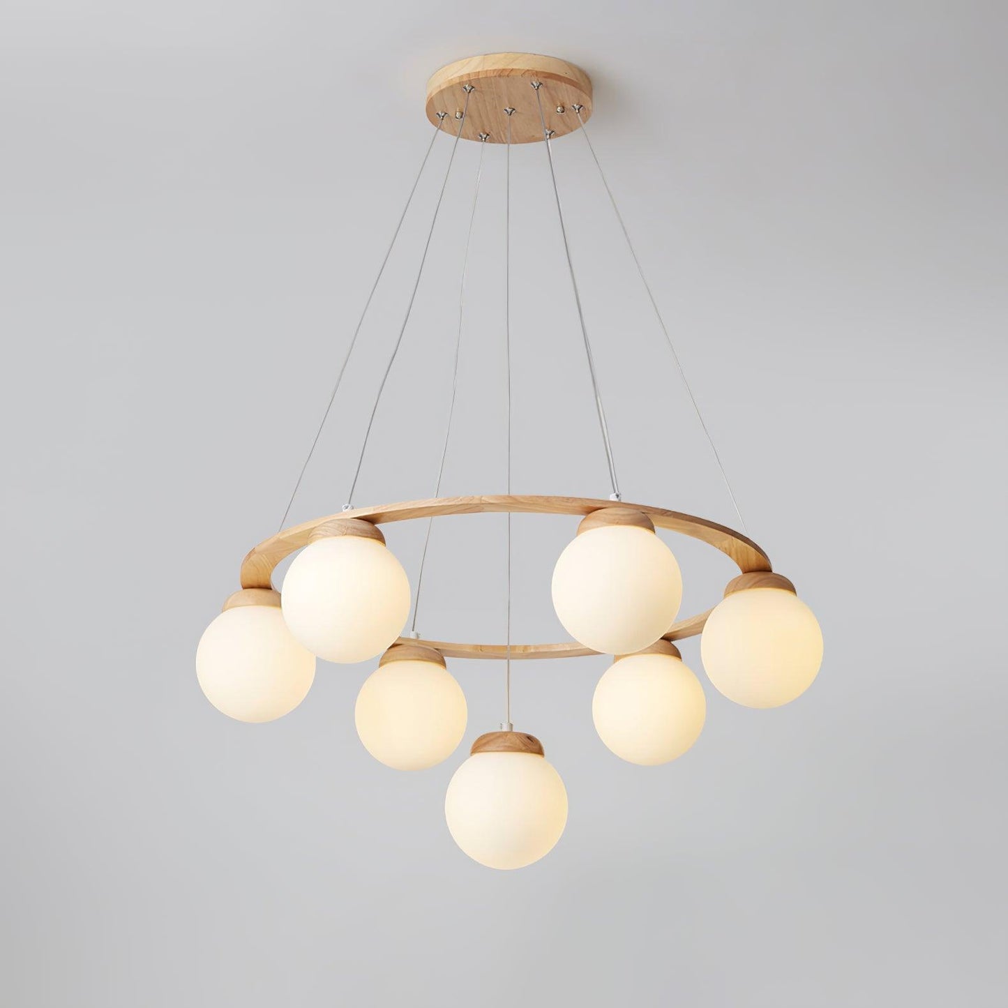 Miira Wood Chandelier 7 heads ∅ 27.5″ x H 59″ / Dia 70cm x H 150cm / Wood Color & White Chandelier