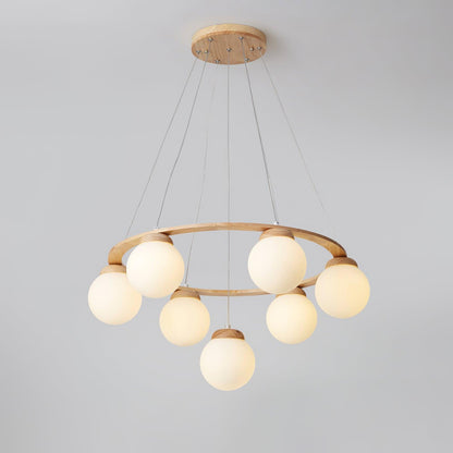 Miira Wood Chandelier 7 heads ∅ 27.5″ x H 59″ / Dia 70cm x H 150cm / Wood Color & White Chandelier