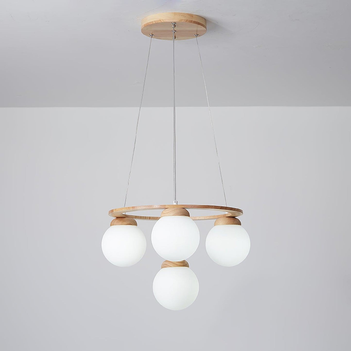 Miira Wood Chandelier 4 heads ∅ 19.6″ x H 59″ / Dia 50cm x H 150cm / Wood Color & White Chandelier