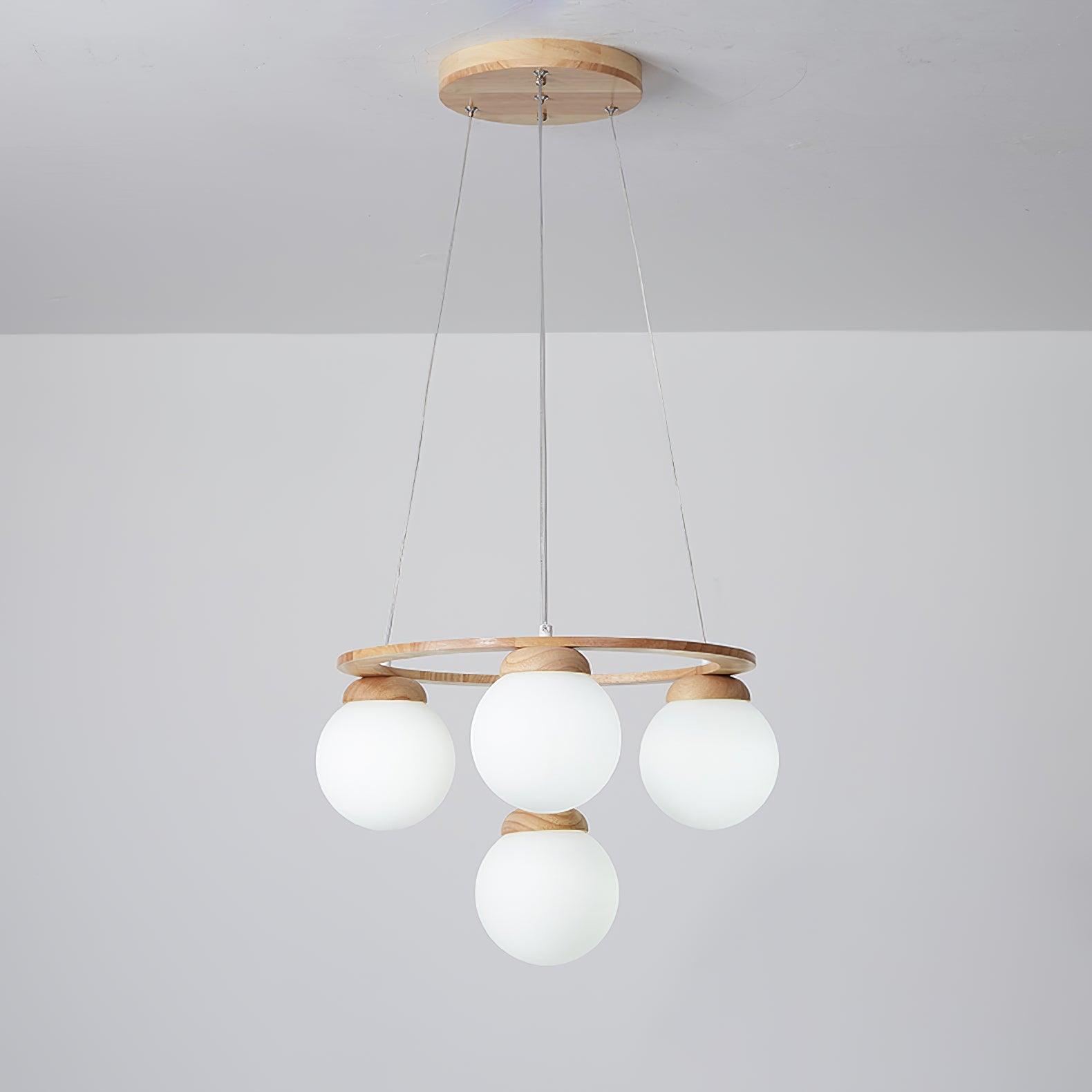 Miira Wood Chandelier 4 heads ∅ 19.6″ x H 59″ / Dia 50cm x H 150cm / Wood Color & White Chandelier