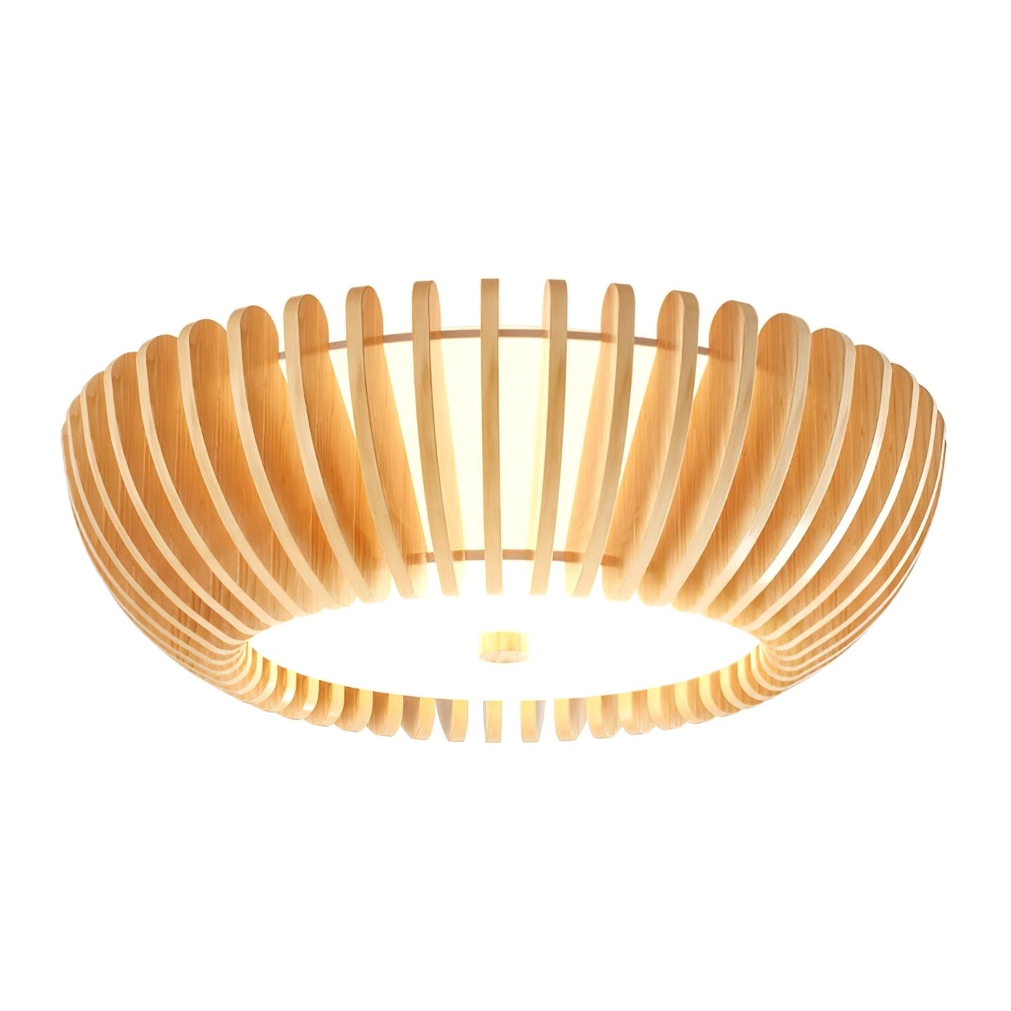 Oakflare Ceiling Lamp Model B ∅ 16.5″ x H 5.9″ (Integrated LED) Warm Light / Wood color & White