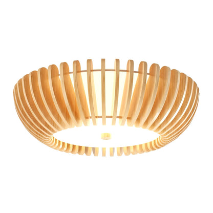 Oakflare Ceiling Lamp Model B ∅ 16.5″ x H 5.9″ (Integrated LED) Warm Light / Wood color & White