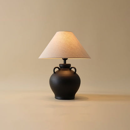 Wine Pot Table Lamp ∅ 15.7″ x H 19.7″ / Dia 40cm x H 50cm / Black ceramic & Linen color / US Plug Table lamp
