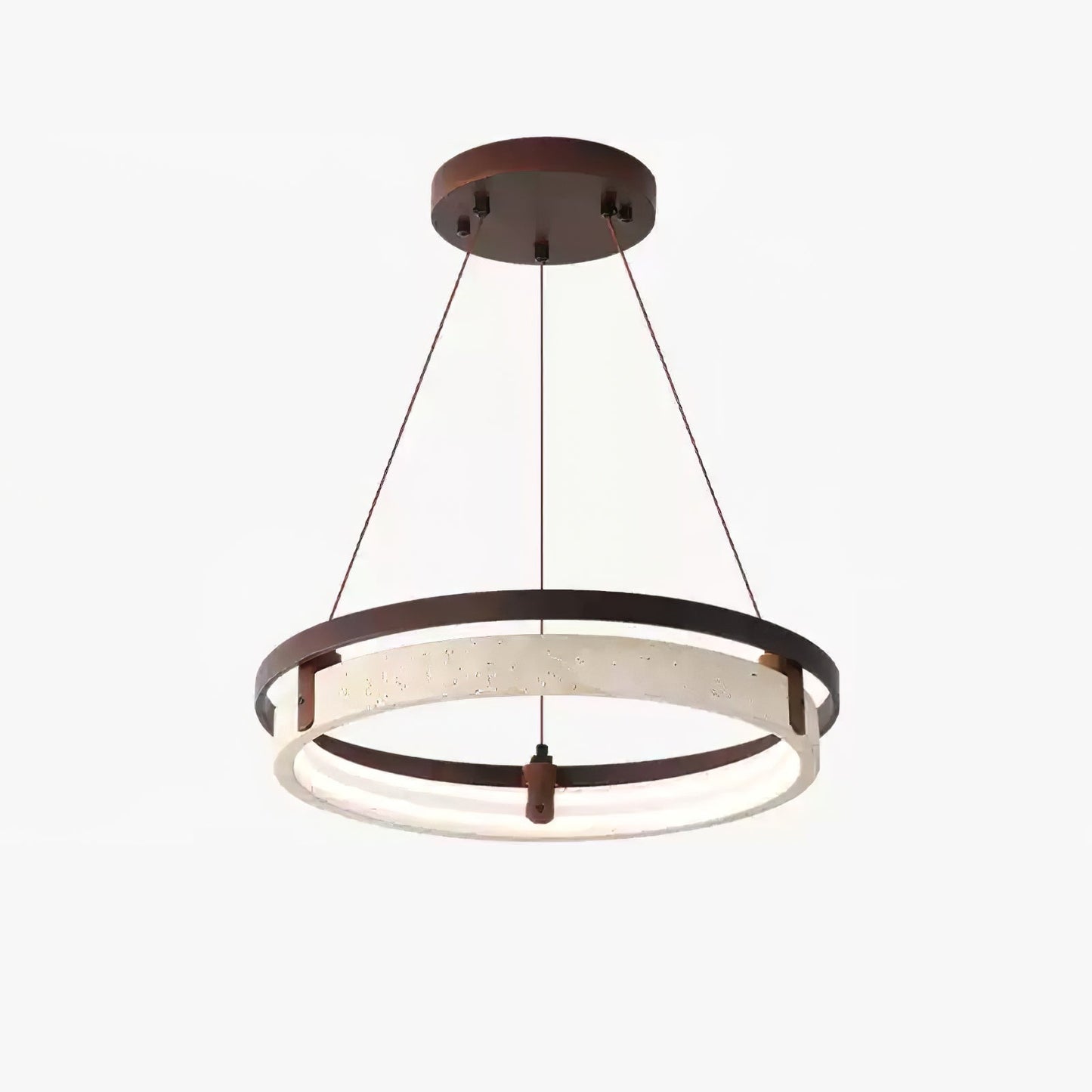Orbit Travertine Pendant Light ∅ 20.9″ x H 1.9″ / Yellow Travertine & Walnut Wood / Warm Light 1001 pendant Lamp