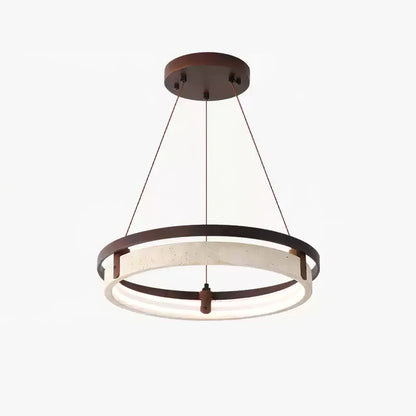 Orbit Travertine Pendant Light ∅ 20.9″ x H 1.9″ / Yellow Travertine & Walnut Wood / Warm Light 1001 pendant Lamp