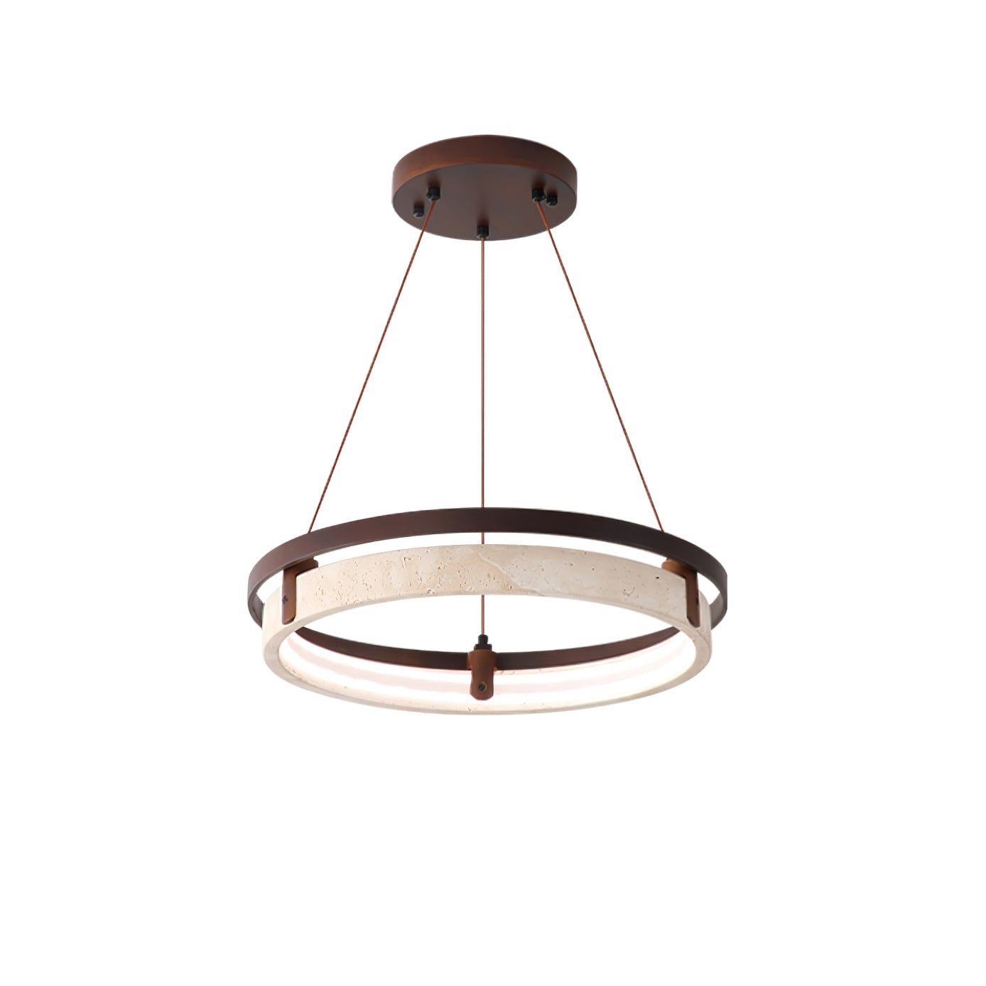 Orbit Travertine Pendant Light ∅ 16.9″ x H 1.9″ / Yellow Travertine & Walnut Wood / Warm Light 1001 pendant Lamp