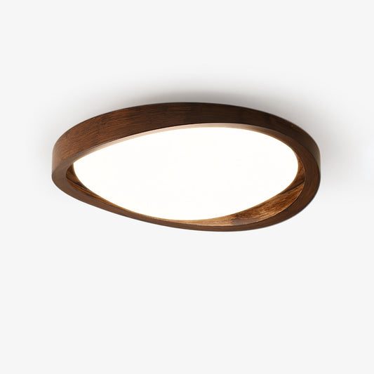 Walnut Curved Edge Ceiling Light ∅ 17.7″ x H 2.8″ / Walnut Color Grain & White / Warm Light