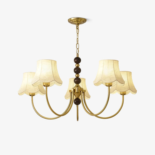 Orchid Fabric Chandelier 5 Heads ∅ 25.6″ x H 17.7″ / Dia 65cm x H 45cm / Gold & White Chandelier