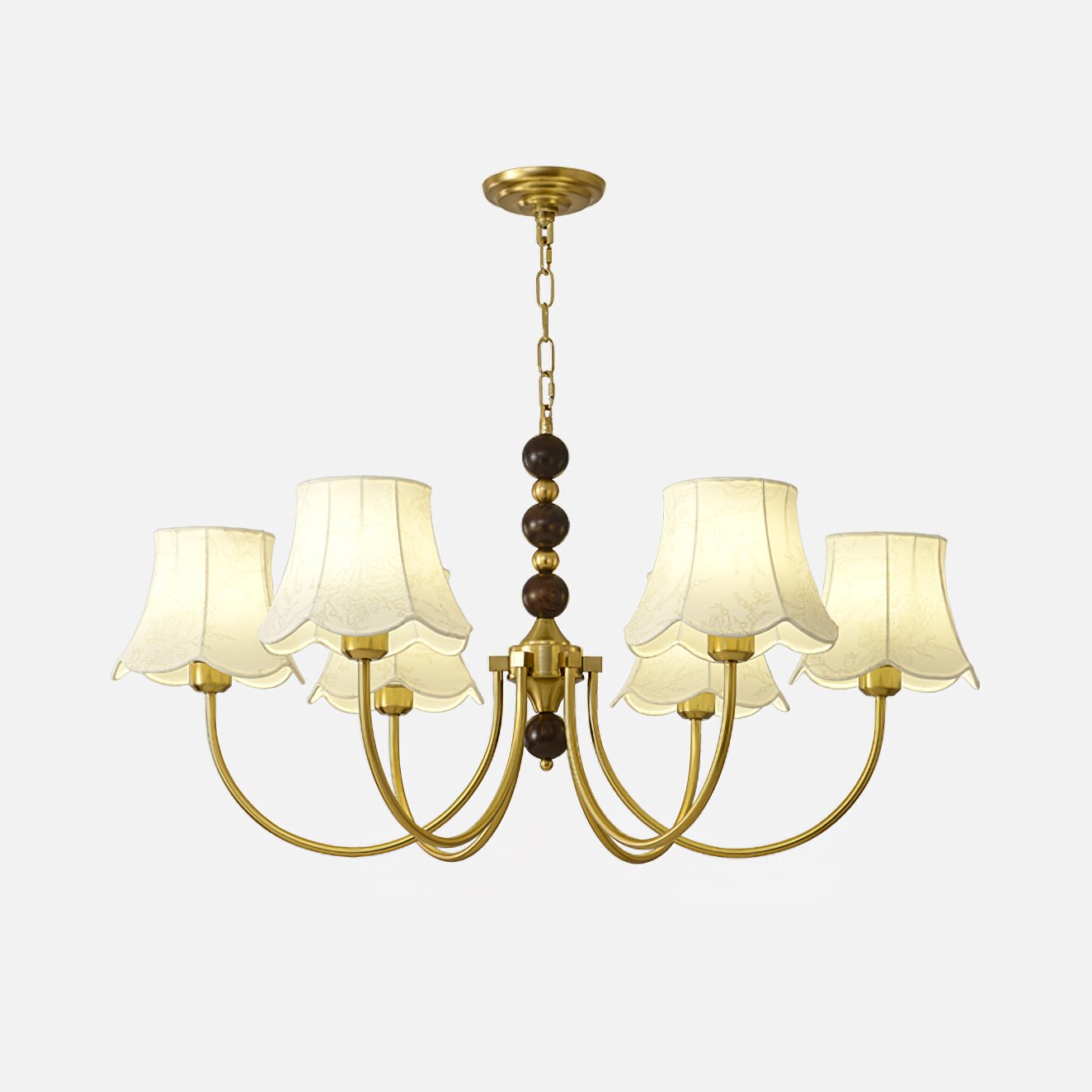 Orchid Fabric Chandelier 6 Heads ∅ 35.4″ x H 19.7″ / Dia 90cm x H 50cm / Gold & White Chandelier