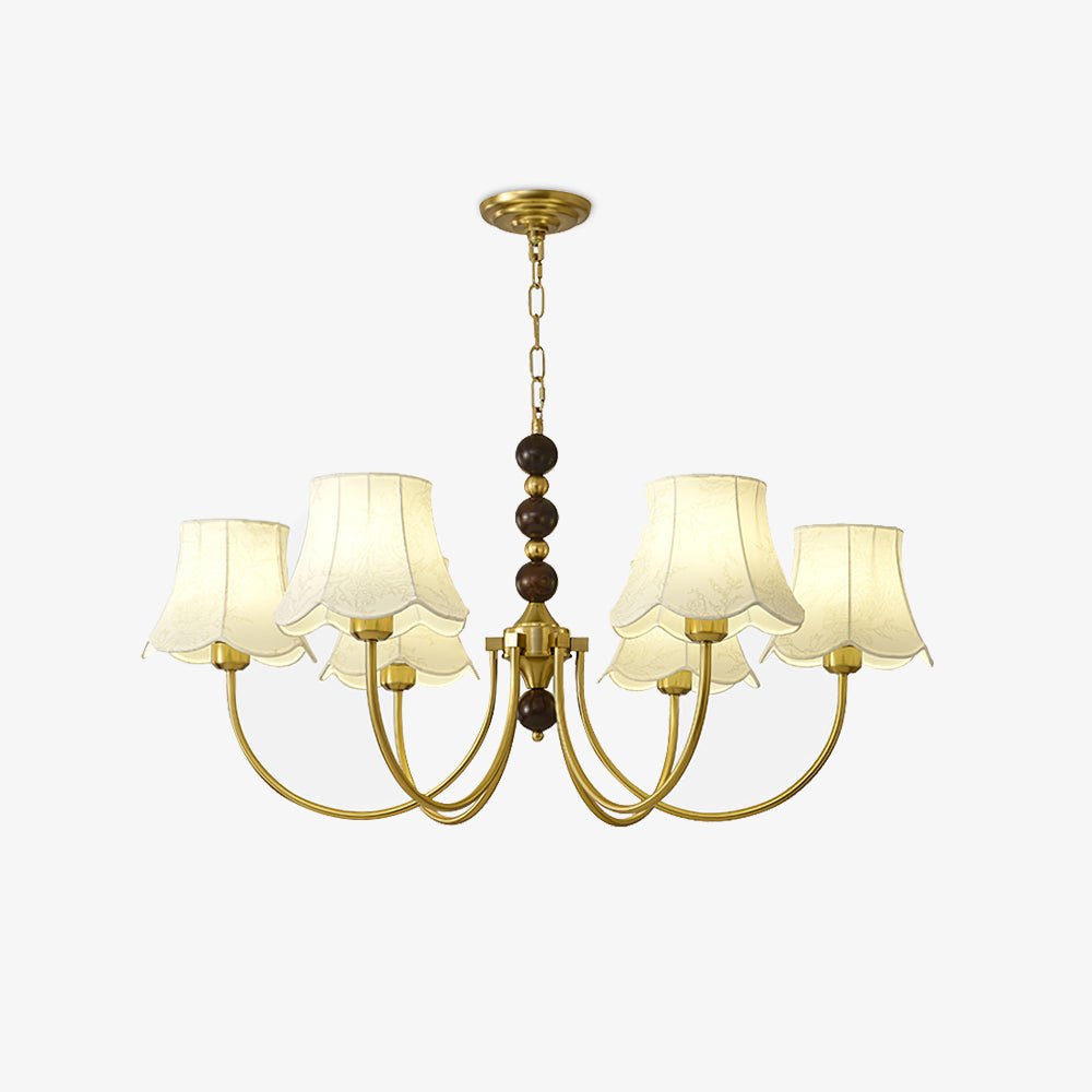 Orchid Fabric Chandelier 8 Heads ∅ 41.3″ x H 20.5″ / Dia 105cm x H 52cm / Gold & White Chandelier