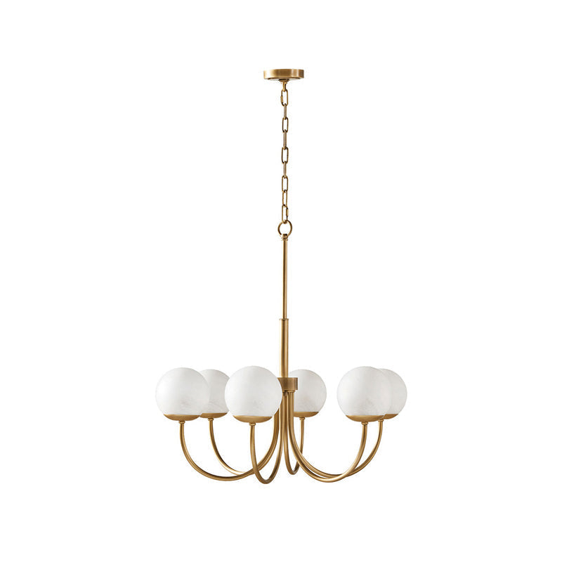 Orillia Glass Chandelier 6 Heads ∅ 29.5″ x H 19.6″/ Dia 75cm x H 50cm / Brass & White Chandelier