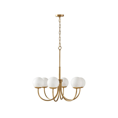 Orillia Glass Chandelier 6 Heads ∅ 29.5″ x H 19.6″/ Dia 75cm x H 50cm / Brass & White Chandelier