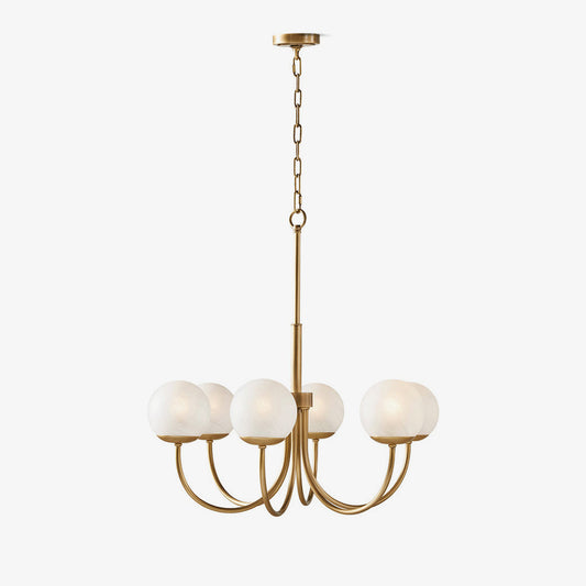 Orillia Glass Chandelier 6 Heads ∅ 29.5″ x H 19.6″/ Dia 75cm x H 50cm / Brass & White Chandelier