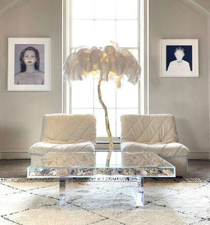 Ostrich Feather Brass Floor Lamp