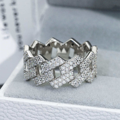 Moissanite 2-Row Cuban Link Ring  Pathfinder
