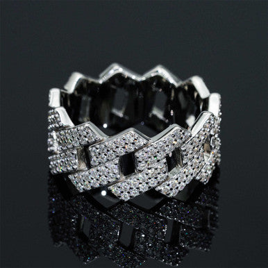 Moissanite 2-Row Cuban Link Ring  Pathfinder