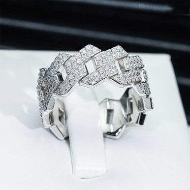 Moissanite 2-Row Cuban Link Ring  Pathfinder