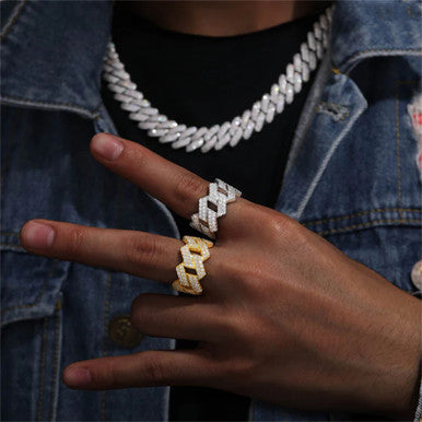 Moissanite 2-Row Cuban Link Ring  Pathfinder