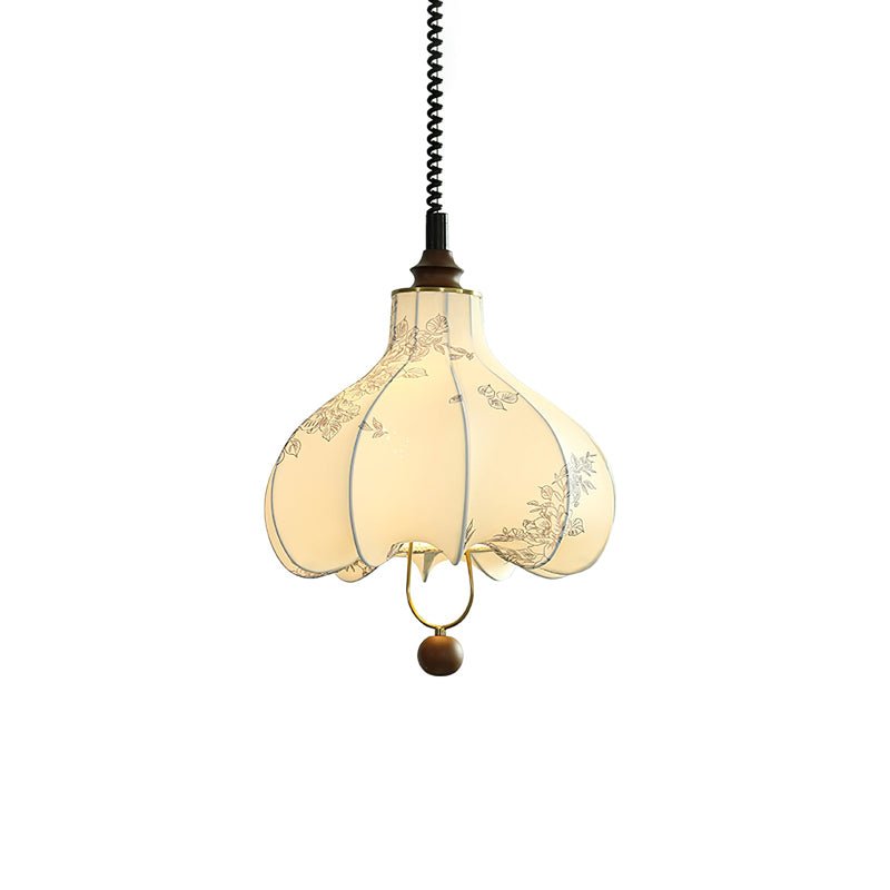 Pear Fabric Pendant Lamp ∅ 15.7″ x H 18.9″ / Walnut Color & White Pendant light