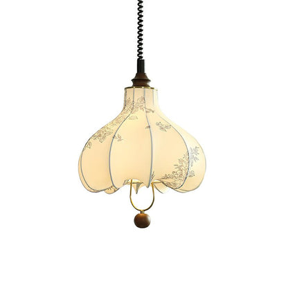Pear Fabric Pendant Lamp ∅ 19.7″ x H 21.6″ / Walnut Color & White Pendant light
