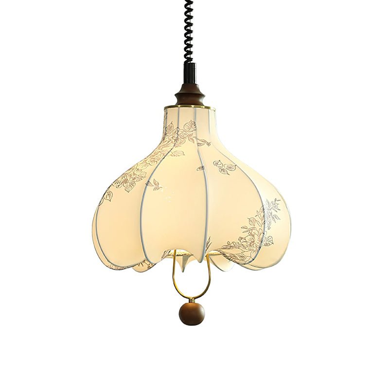 Pear Fabric Pendant Lamp ∅ 23.6″ x H 25.6″ / Walnut Color & White Pendant light