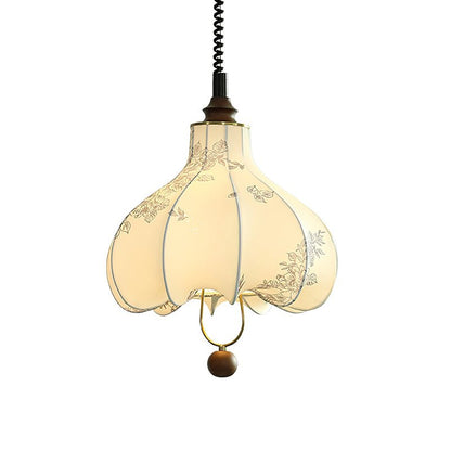 Pear Fabric Pendant Lamp ∅ 23.6″ x H 25.6″ / Walnut Color & White Pendant light