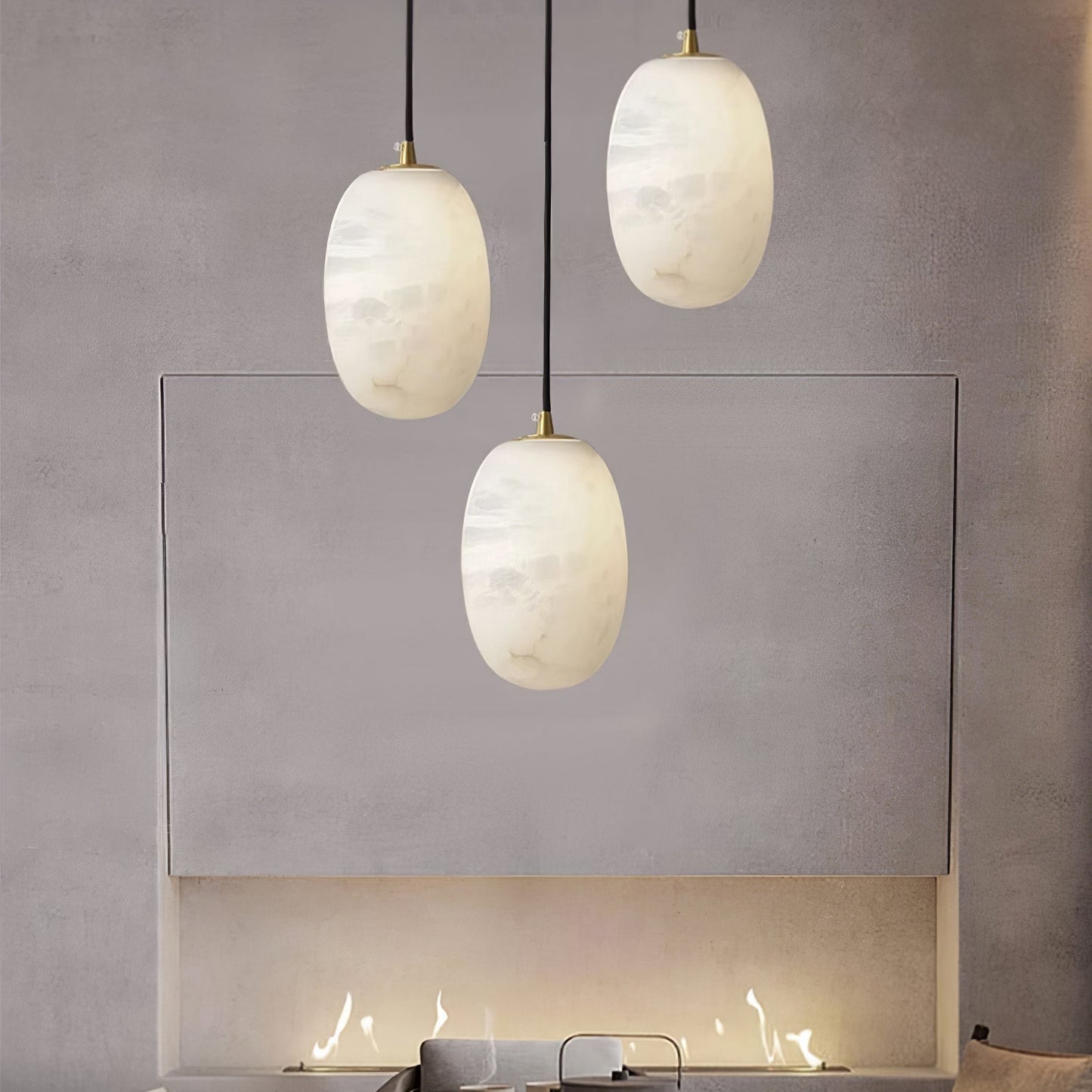 Pebble Alabaster Pendant Lamp ∅ 3.9″ x H 5.9″ / Dia 10cm x H 15cm / Brass & White Pendant light