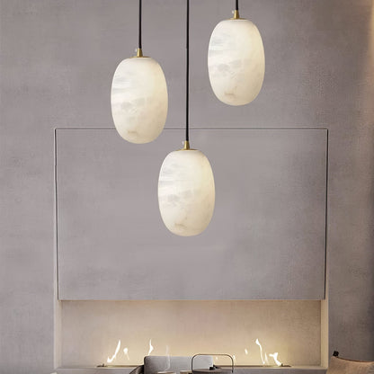 Pebble Alabaster Pendant Lamp ∅ 3.9″ x H 5.9″ / Dia 10cm x H 15cm / Brass & White Pendant light