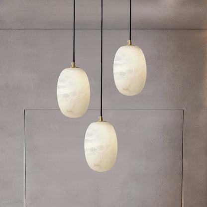 Pebble Alabaster Pendant Lamp ∅ 3.9″ x H 5.9″ / Dia 10cm x H 15cm / Brass & White Pendant light