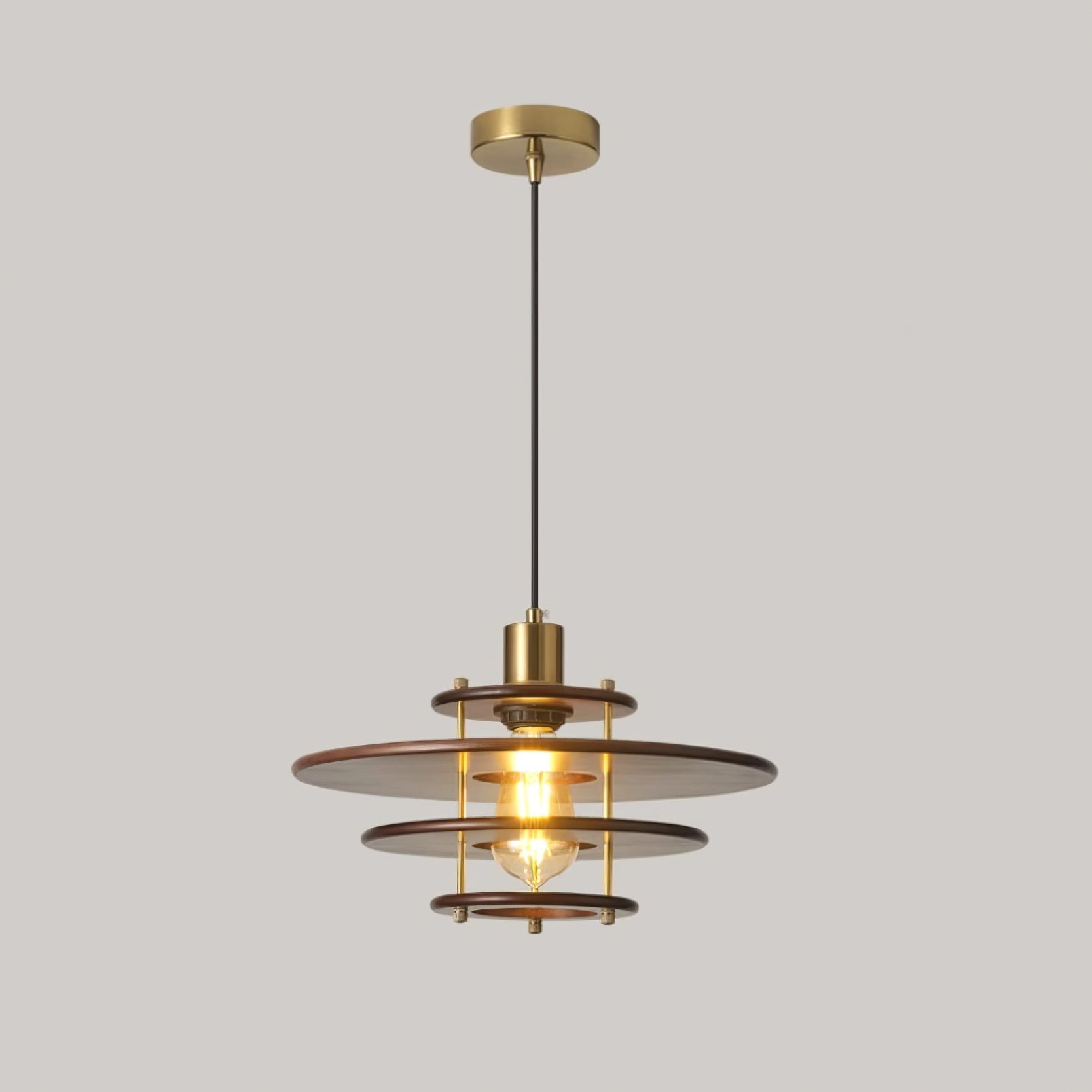 Pendel Pendant Lamp ∅ 13.7″ x H 8.6″ / Dia 35cm x H 22cm / Walnut Color & Gold Pendant light