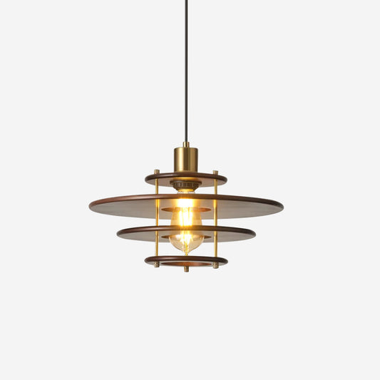 Pendel Pendant Lamp ∅ 13.7″ x H 8.6″ / Dia 35cm x H 22cm / Walnut Color & Gold Pendant light