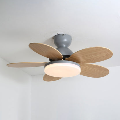 Petalo Ceiling Fan Light Grey & Wood Grain ∅ 35.4″ x H 11.0″ / Three-color Changing Light