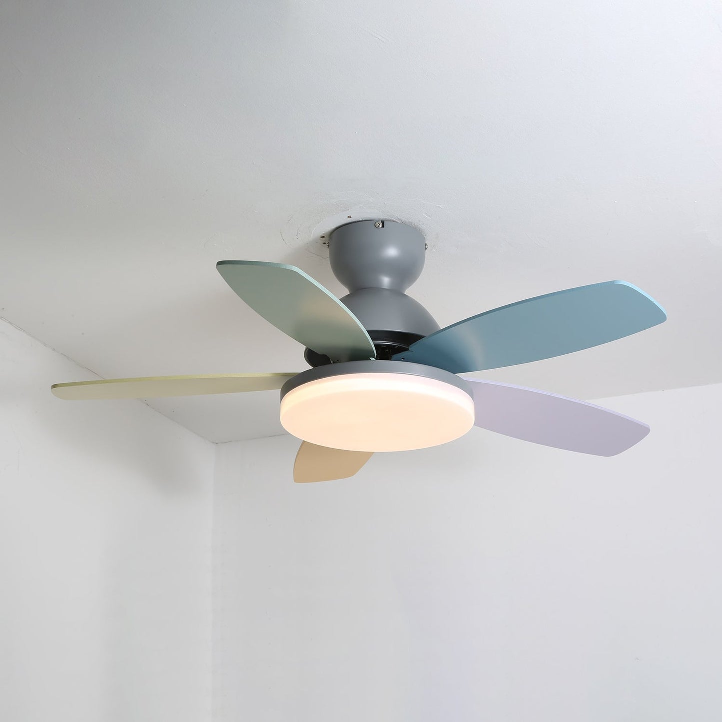 Petalo Ceiling Fan Light Grey & Colourful ∅ 39.4″ x H 11.0″ / Three-color Changing Light