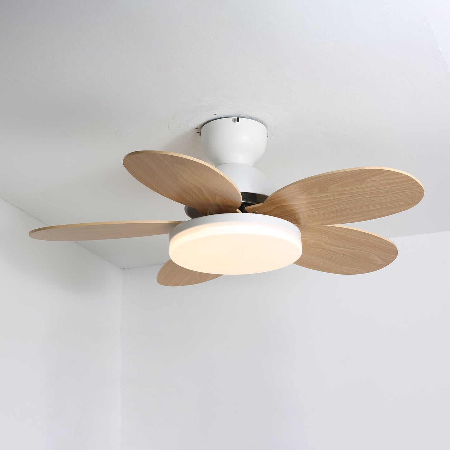 Petalo Ceiling Fan Light White & Wood Grain ∅ 35.4″ x H 11.0″ / Three-color Changing Light