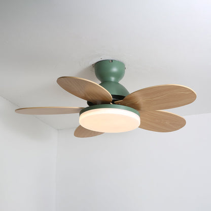 Petalo Ceiling Fan Light Green & Wood Grain ∅ 35.4″ x H 11.0″ / Three-color Changing Light