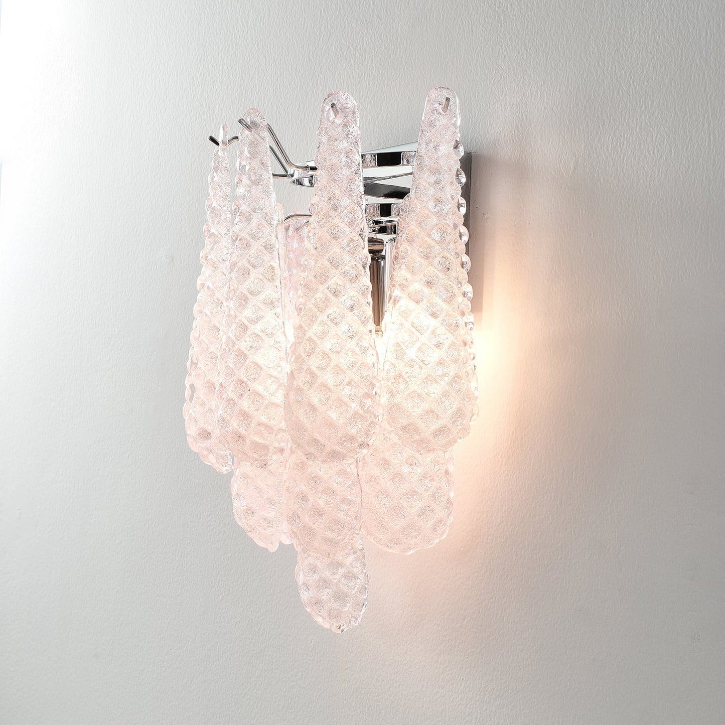Pink Waffle Wall Sconce ∅ 11.4″ x H 15.7″ / Chrome & Pink Wall lamp