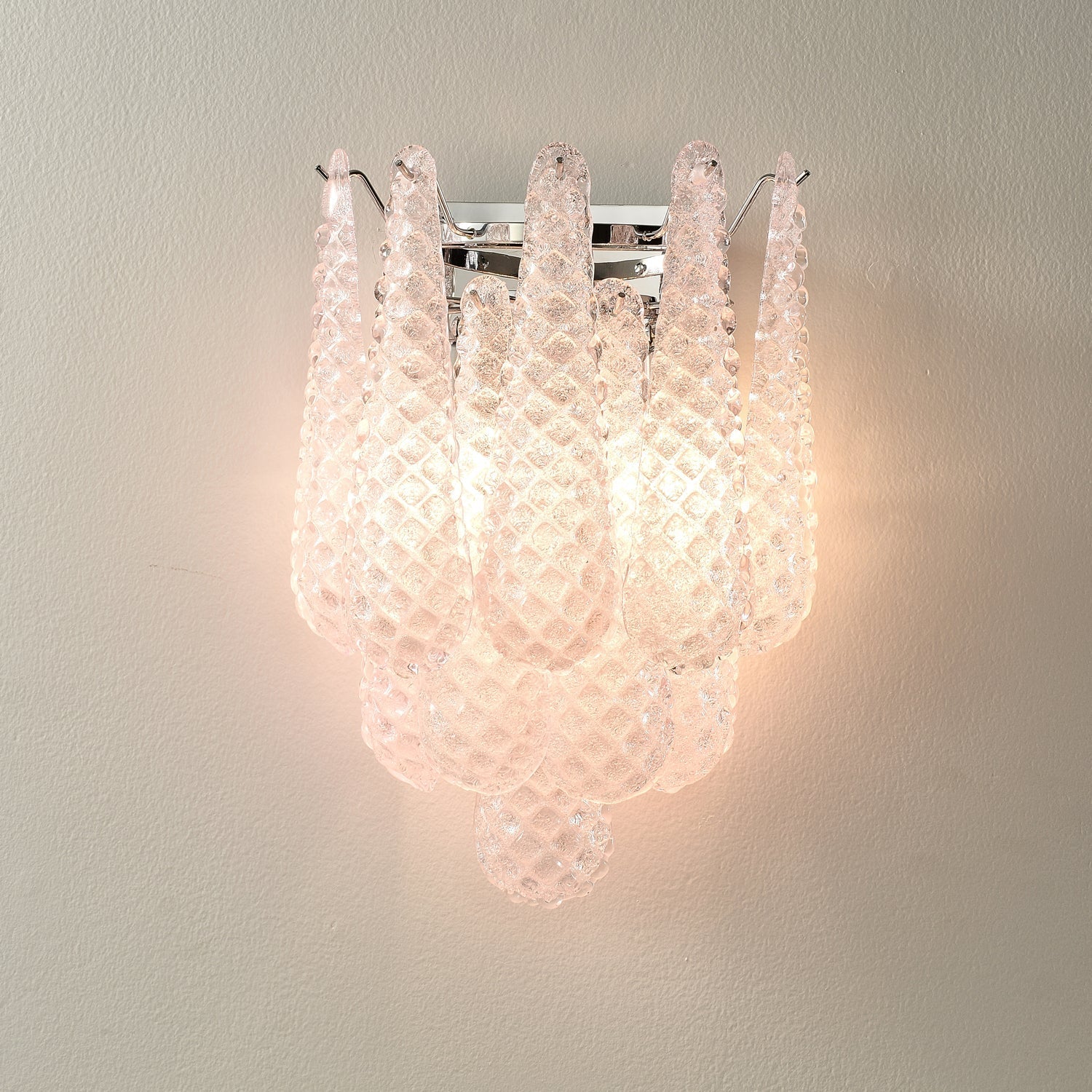 Pink Waffle Wall Sconce ∅ 11.4″ x H 15.7″ / Chrome & Pink Wall lamp