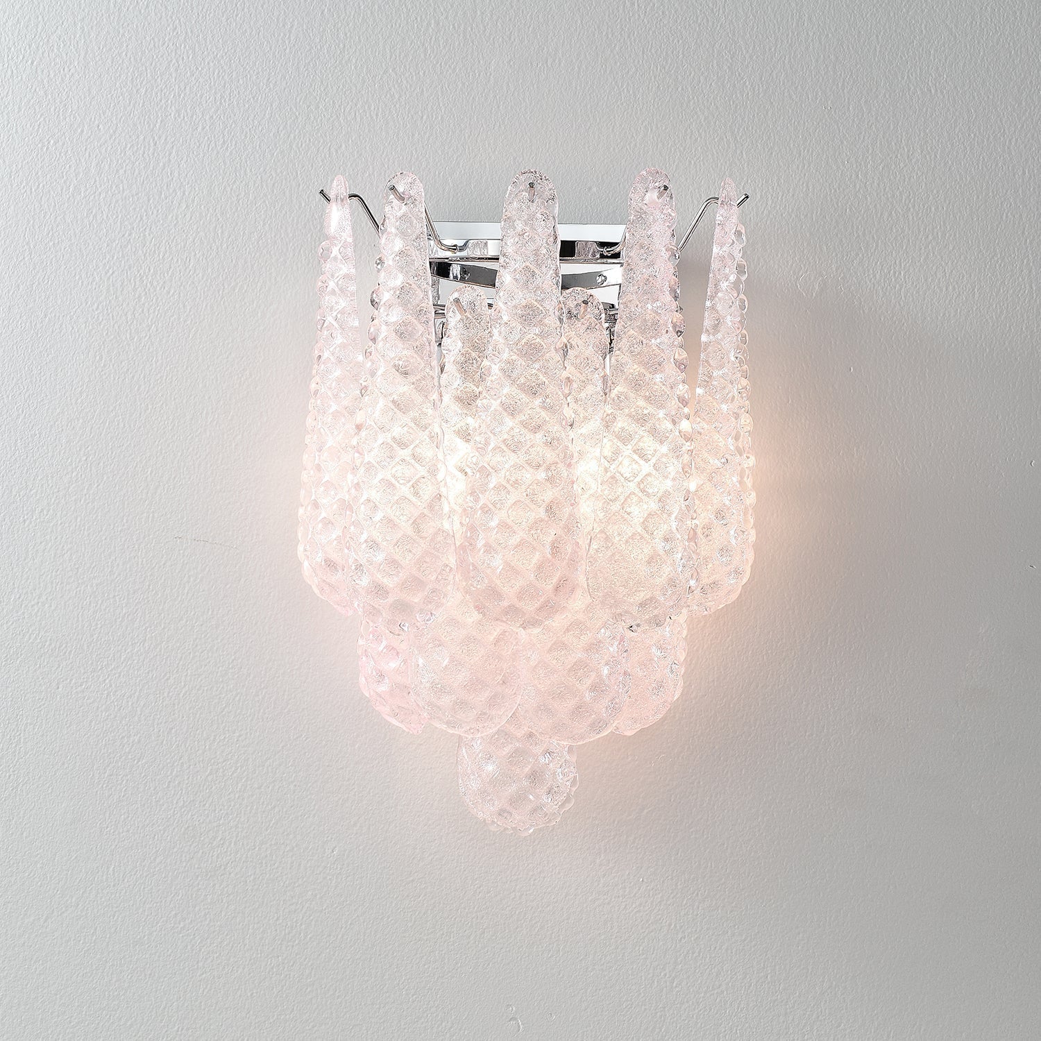 Pink Waffle Wall Sconce ∅ 11.4″ x H 15.7″ / Chrome & Pink Wall lamp