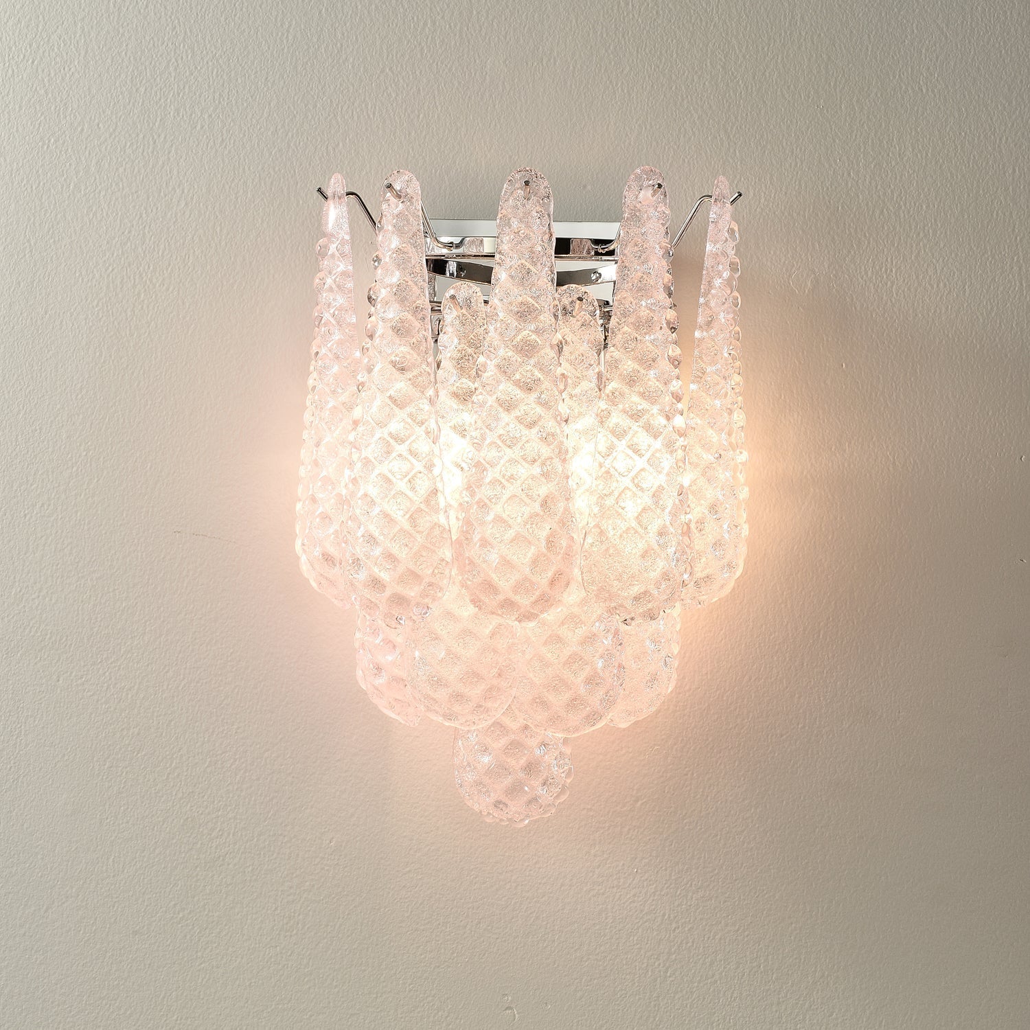 Pink Waffle Wall Sconce ∅ 11.4″ x H 15.7″ / Chrome & Pink Wall lamp