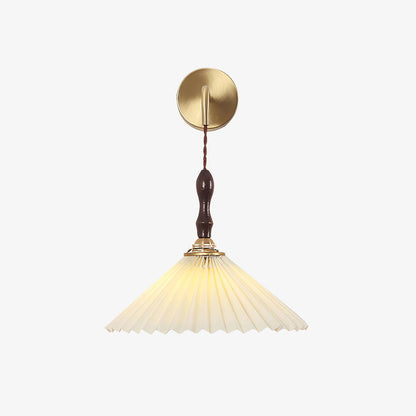 Pleated Wooden Wall Lamp ∅ 12.2″ x H 9.1″ / Dia 31cm x H 23cm / Brass & Walnut & White Wall lamp