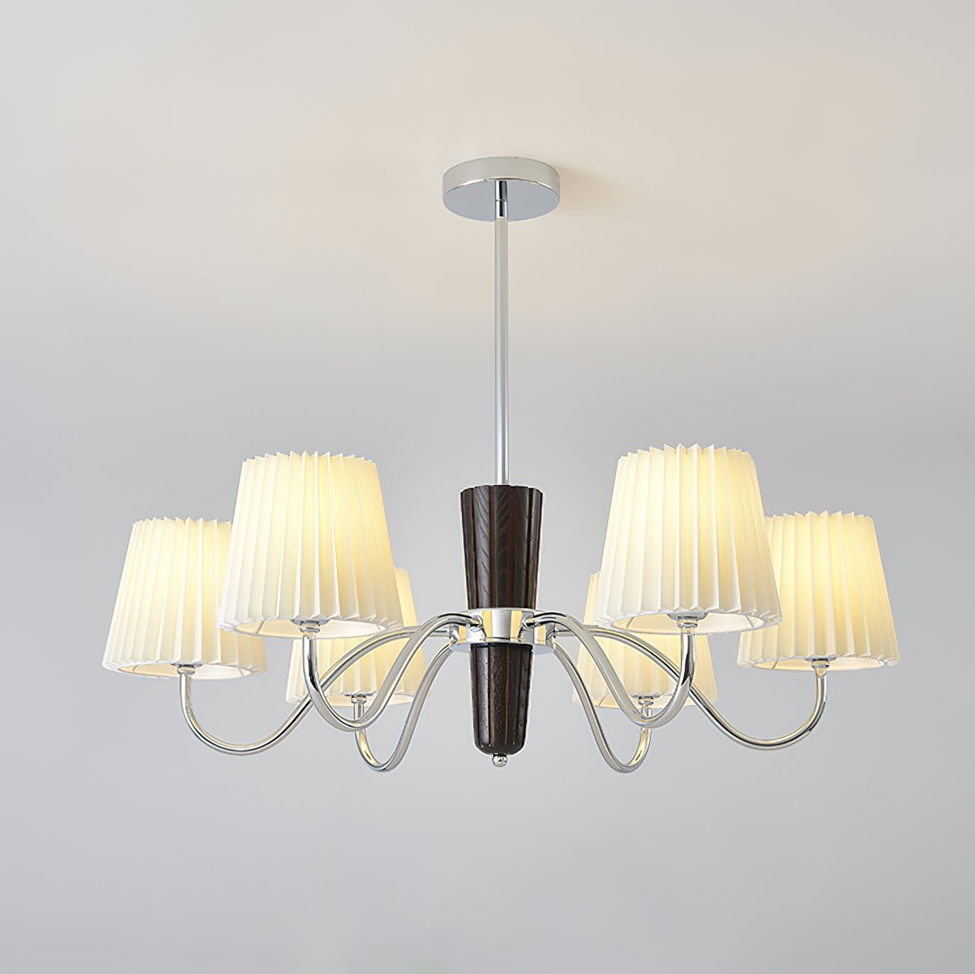 Plisse Chandelier 6 Heads ∅ 29.9″ x H 10.2″ / Dia 76cm x H 26cm / Walnut Grain & Chrome Chandelier