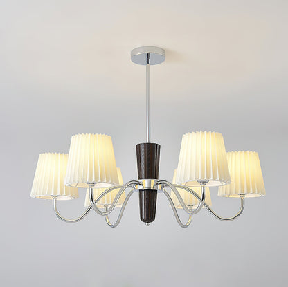 Plisse Chandelier 6 Heads ∅ 29.9″ x H 10.2″ / Dia 76cm x H 26cm / Walnut Grain & Chrome Chandelier