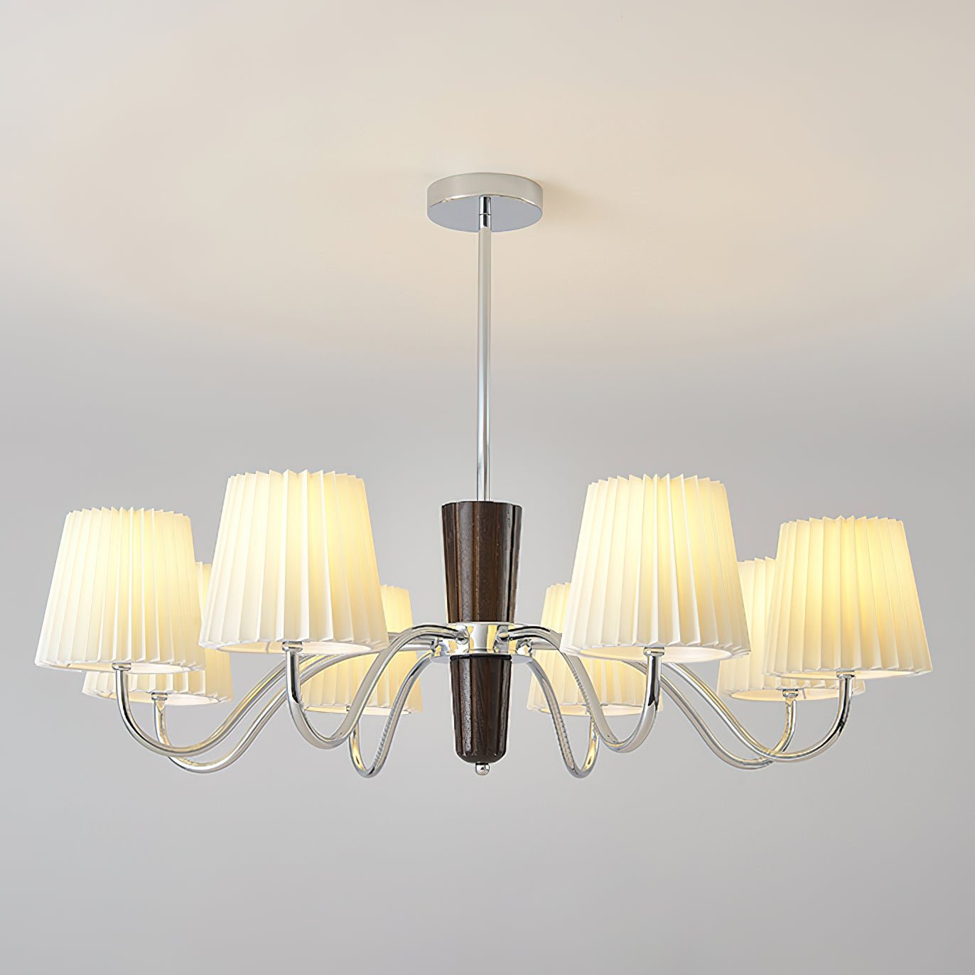 Plisse Chandelier 8 Heads ∅ 34.2″ x H 10.2″ / Dia 87cm x H 26cm / Walnut Grain & Chrome Chandelier