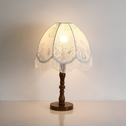 Printed Tassel Table Lamp ∅ 13.8″ x H 20.8″ / Walnut Color & White / US Plug Table lamp